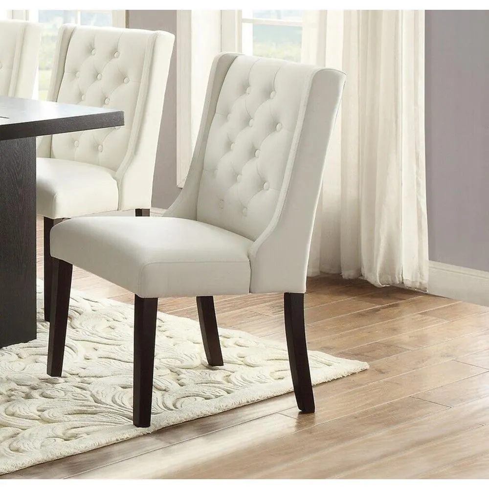 Esofastore White Faux Leather 6pcs Side Chairs Plush Tufted Unique Back Classic Dining Room Upholstered Chair Kitchen Breakfast