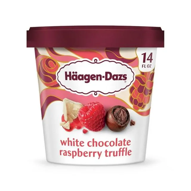 Haagen Dazs White Chocolate Raspberry Truffle Ice Cream, Gluten Free, Kosher, 14 oz