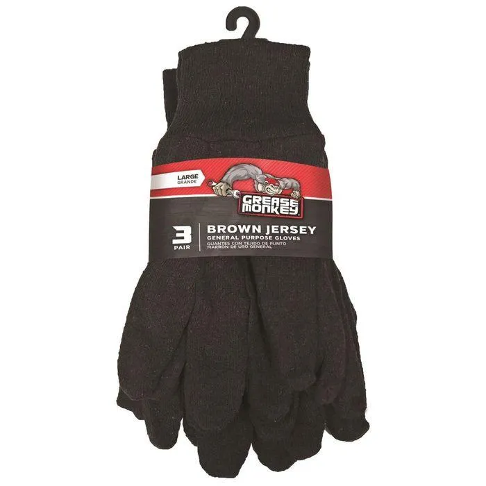 Grease Monkey Brown Large Jersey Gloves 3 Pack