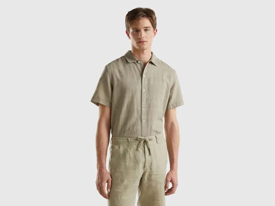 Camisa de manga corta de lino mixto