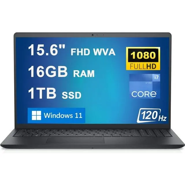Dell Inspiron 15 3000 3520 Business Laptop 15.6" FHD WVA Anti-Glare 120Hz Display 12th Generation Intel 10-Core i7-1255U Processor 16GB RAM 1TB SSD Intel Iris Xe Graphics HDMI Win11 Black