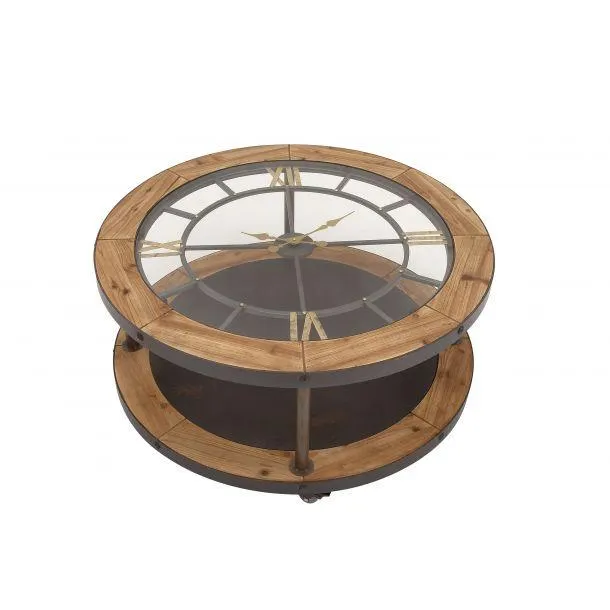 Light Brown Wood Industrial Coffee Table, 19x40x40