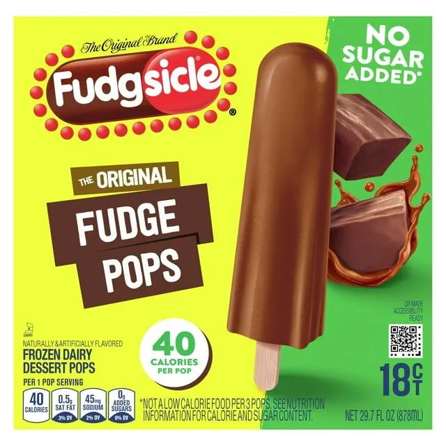 Popsicle Fudgsicle Original Fudge Pops No Sugar Added, 18 Count Box