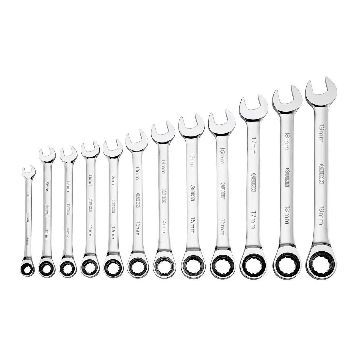 QUINN 100 Tooth Metric Ratcheting Combination Wrench Set, 12 Piece