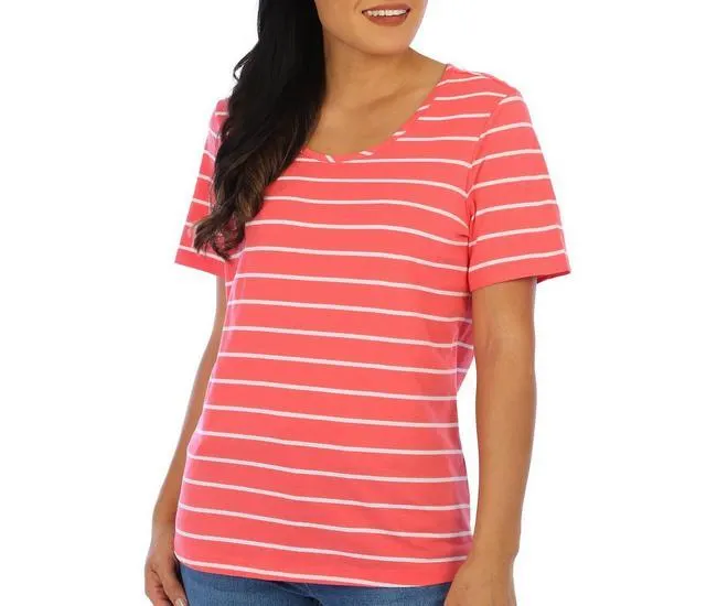 Womens Stripe Round Neck Short Sleeve Top