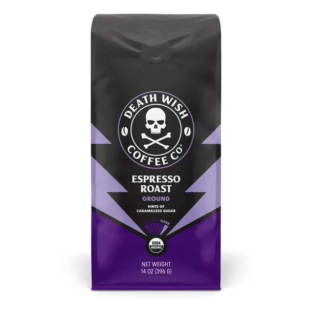 Death Wish Coffee, Organic and Fair Trade, Espresso Roast, Ground Coffee, 14oz