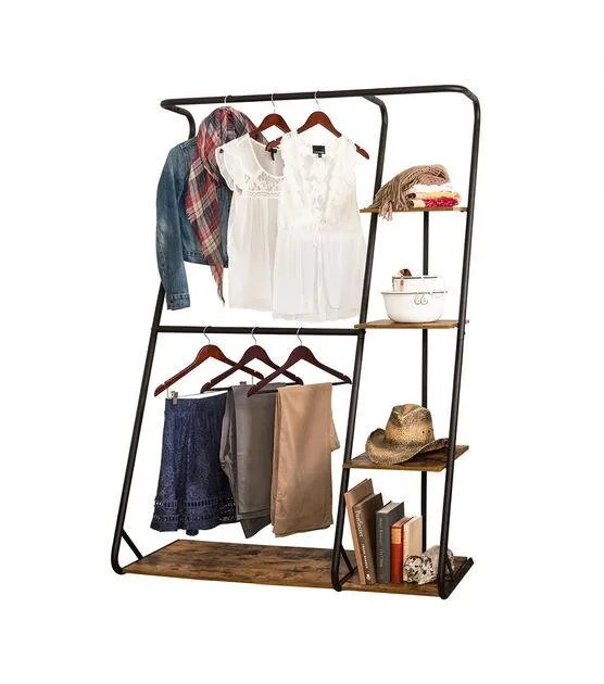 Honey Can Do Rustic Z Frame Wardrobe with Shelves