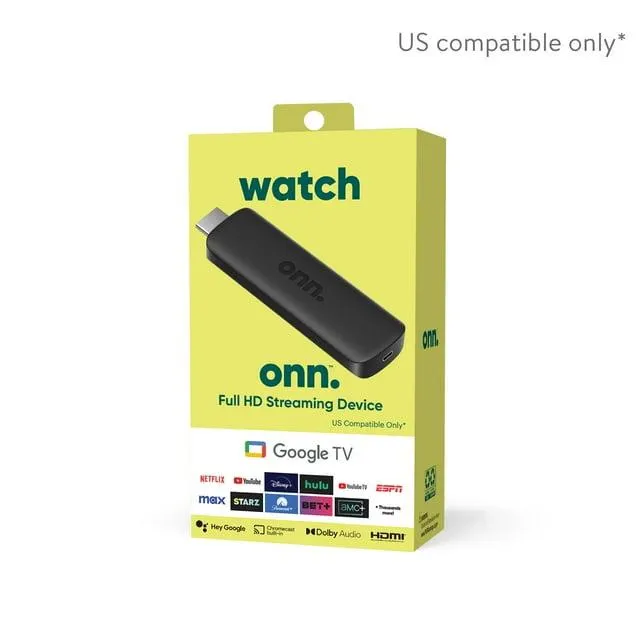 onn Google TV Full HD Streaming Device, 2K FHD, Fast Wi-Fi, Dolby Audio, Google TV Voice Control