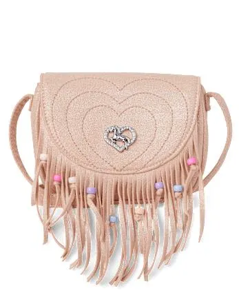 Girls Glitter Fringe Crossbody Bag - pink