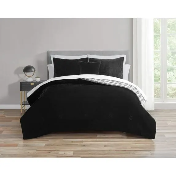 Mainstays 10 Piece Black Faux Fur Bed in a Bag Comforter Set with Sheets, King