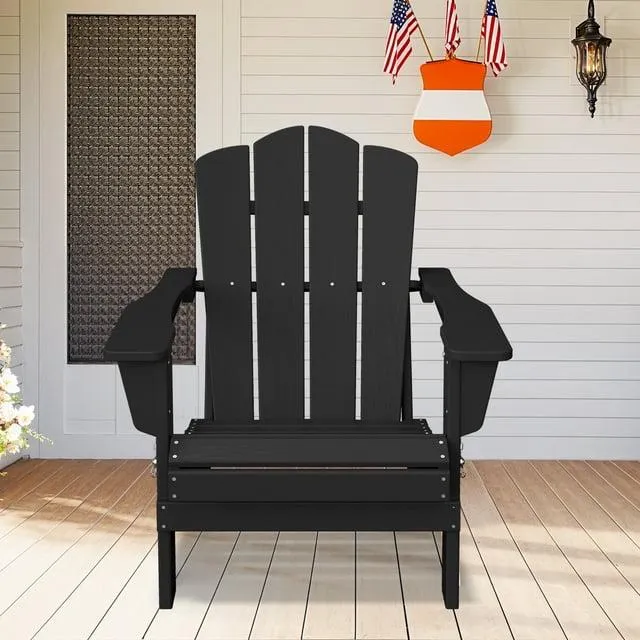 JUSTLET Adirondack Chair, Plastic Folding Outdoor Patio Lawn Chairs, Outside HDPE Chairs for Lawn, Yard, Black
