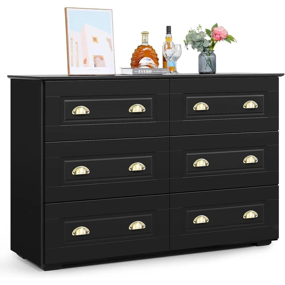 SEJOV Modern Dresser for Bedroom with Deep Drawers, Wooden 6 Drawer Double Dresser for Living Room,Wide Chest of Drawers with Storage