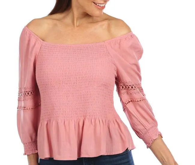 Womens Smocked Flounce Hem Top