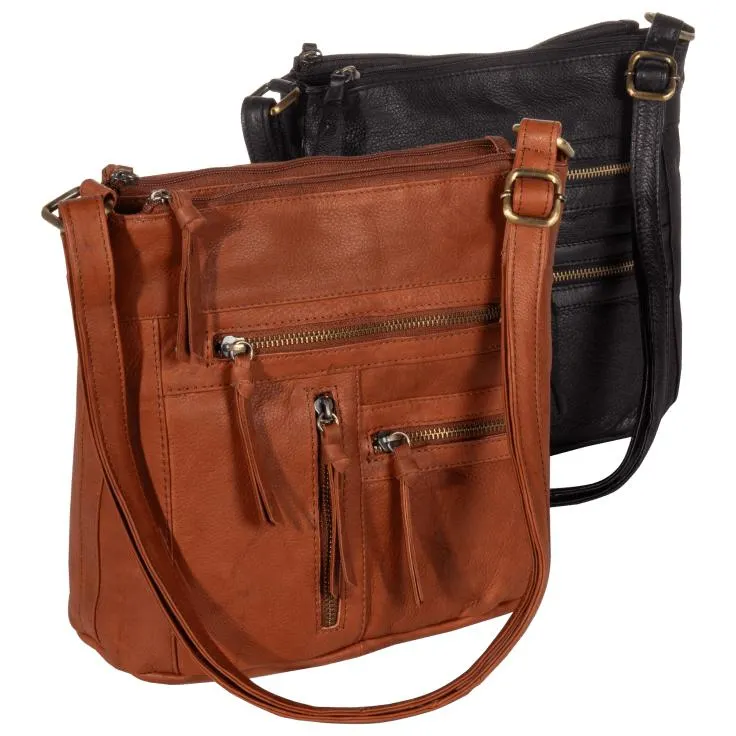 Great American Leatherworks Bandolera de Cuero Genuino con Múltiples Cremalleras