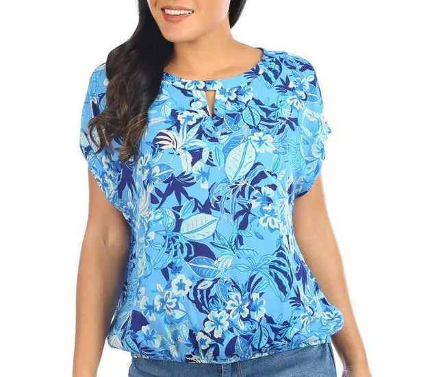 Womens Floral Dolman Short Sleeve Top