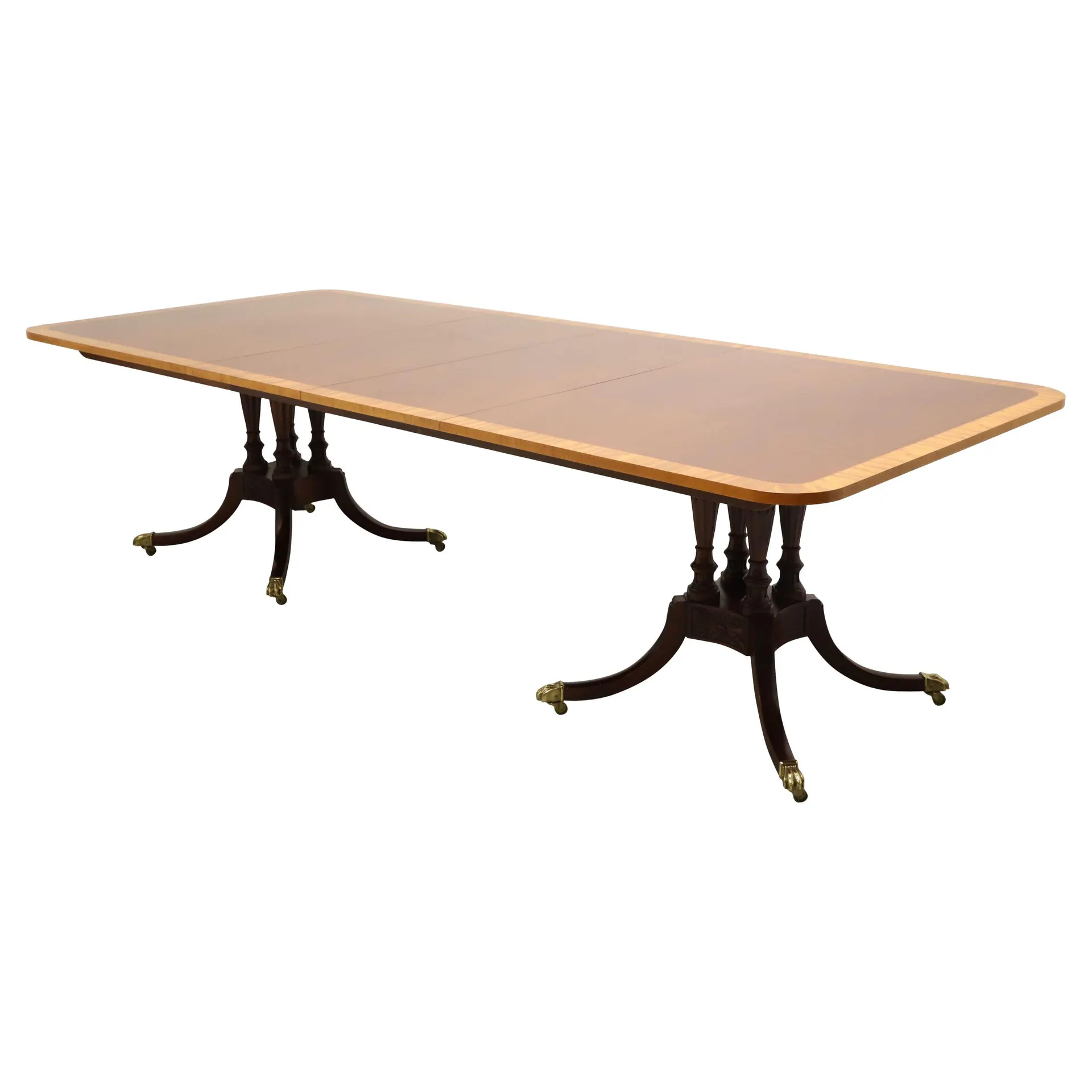 Mesa de Comedor de Doble Pedestal BAKER Historic Charleston Mahogany Satinwood Banded