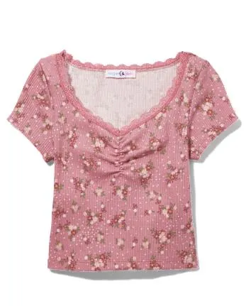 Tween Girls Ribbed Cinch Top - love potion cl