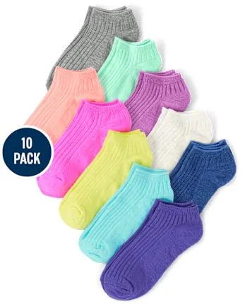 Girls Ribbed Ankle Socks 10-Pack - multi clr