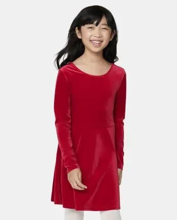 Girls Velour Everyday Dress - classicred