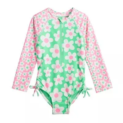 Baby & Toddler Girl Jumping Beans® One-Piece Long Sleeve Zip-Up Swim Rash Guard