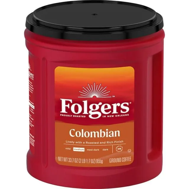 Folgers Colombian Ground Coffee, Medium Roast, 33.7 oz Canister