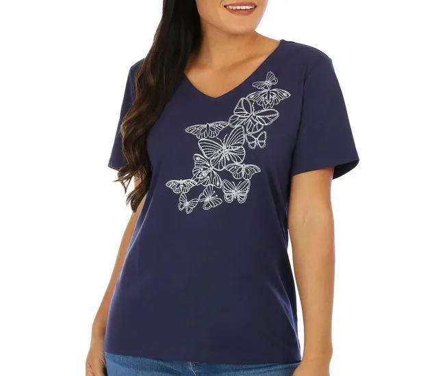 Womens Butterfly V-Neckline Short Sleeve Top