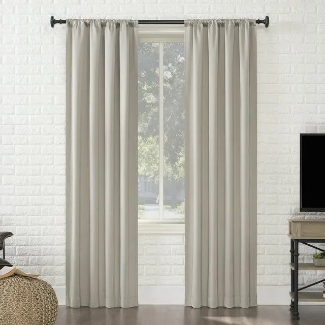 Sun Zero Avery 100% Blackout Rod Pocket Single Curtain Panel, 40" x 95", Stone