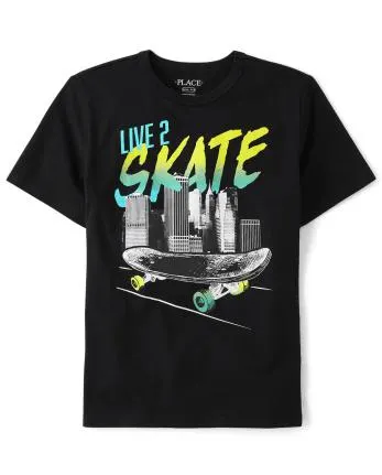 Camiseta con estampado de skate para niños - black