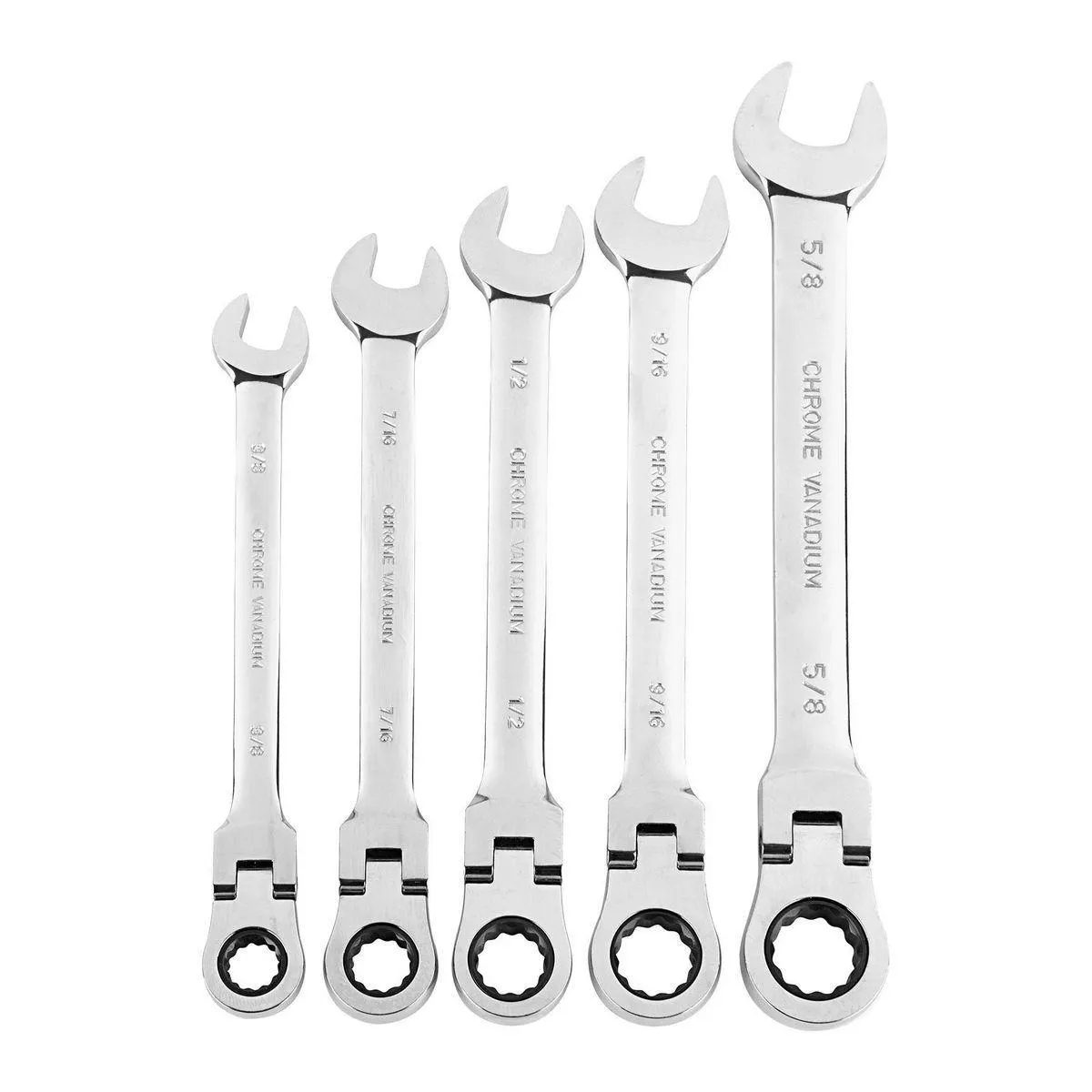 Flex-Head SAE Ratcheting Combination Wrench Set, 5 Piece