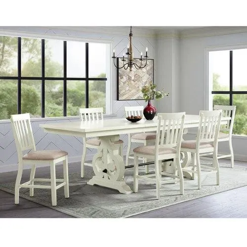 Stone Counter Height Dining Room Package with 6 Slat Back Chairs in White