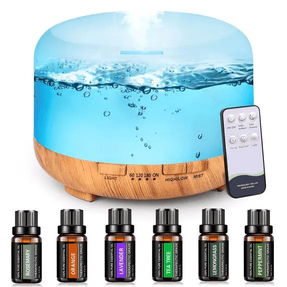 Fimilo 500ml Aroma Diffuser with 6*10ml Essential Oil with Remote Control for Large Room Home Office Car, Aromatherapy Fragrant Oil Air Humidifier Vaporizer for Gift