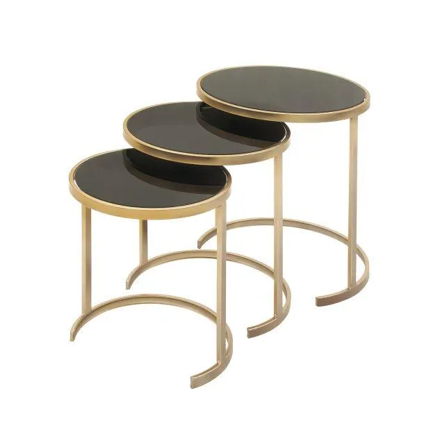 Contemporary Metal Nesting Accent Table with Black Glass Top by Marisol + Daisy - Gold