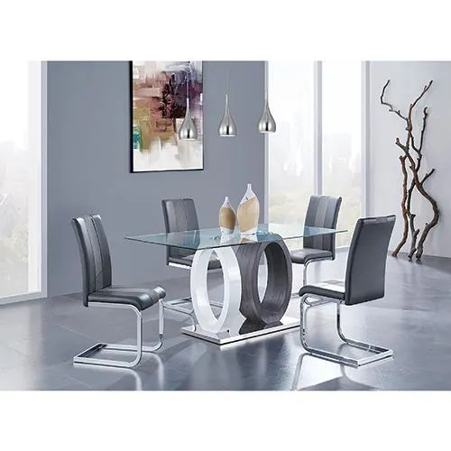 Monza Glass Top Contemporary Dining Table With 4 Black Dining Chairs