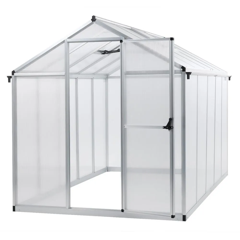Aoodor 6' x 10' Walk-in Polycarbonate Greenhouse with Roof Vent and Door lock, Heavy Duty Aluminum Frame - White