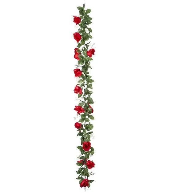 65" Red Rose Chain Garland by Bloom Room
