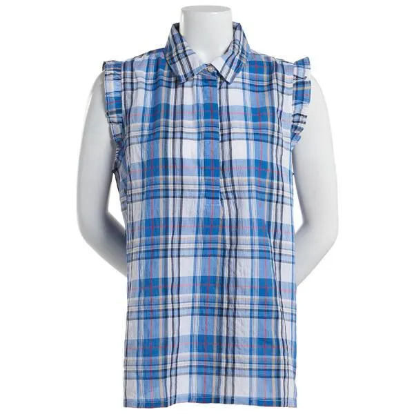 Womens Tommy Hilfiger Sleeveless Ruffle Plaid Popover Blouse