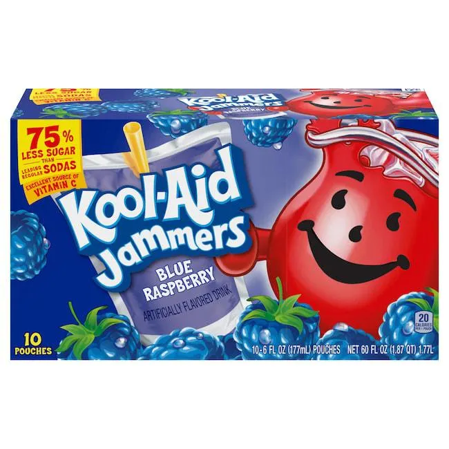 Kool-Aid Jammers Blue Raspberry Juice Drink, 10-ct. Box, 6 oz. Pouches