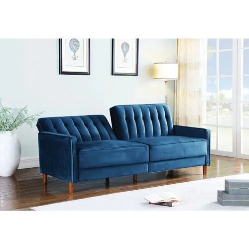 - Angel Blue Velvet Lay-Flat Sofa
