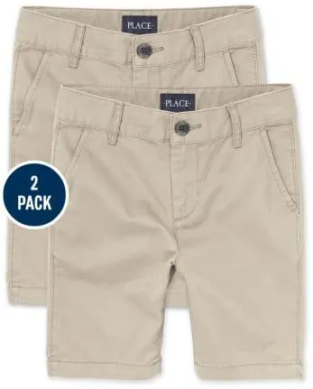 Shorts chinos elásticos de uniforme para niños, paquete de 2 - sandwash