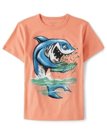 Boys Shark Boat Graphic Tee - summer dawn
