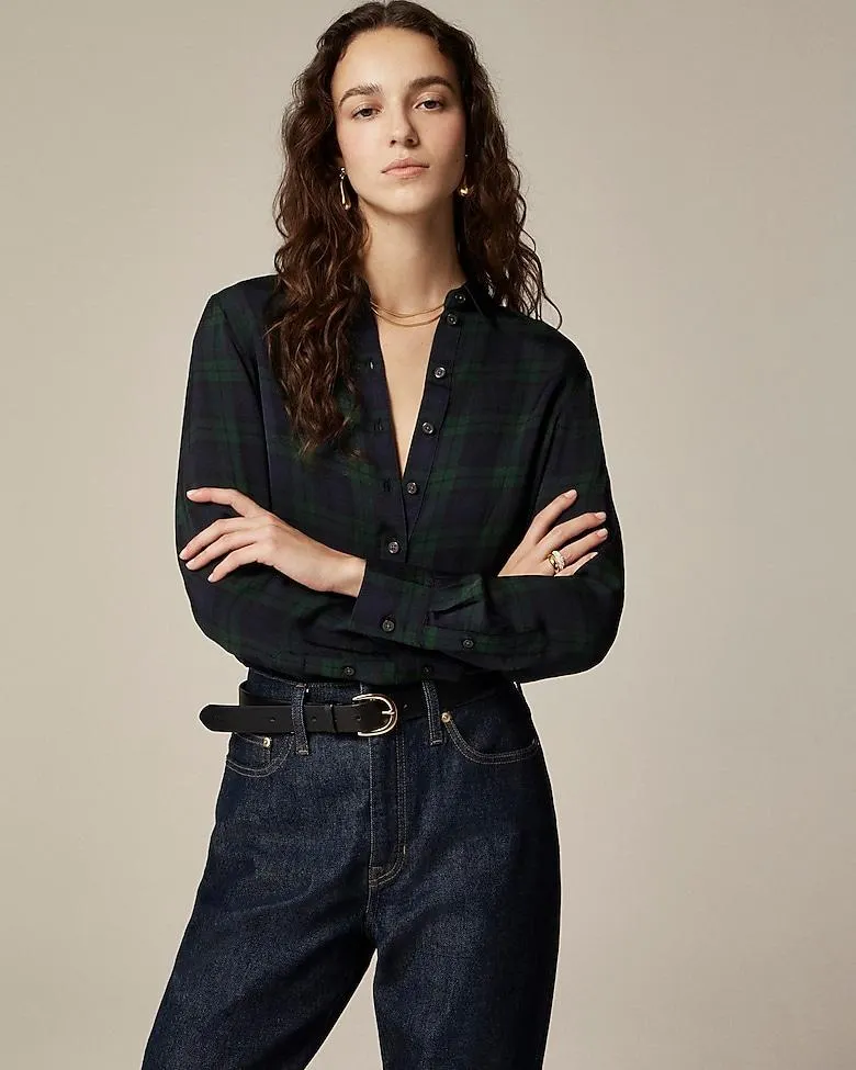Drapey button-up shirt in Black Watch tartan