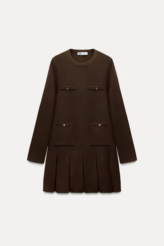 PLEATED SHORT KNIT DRESS