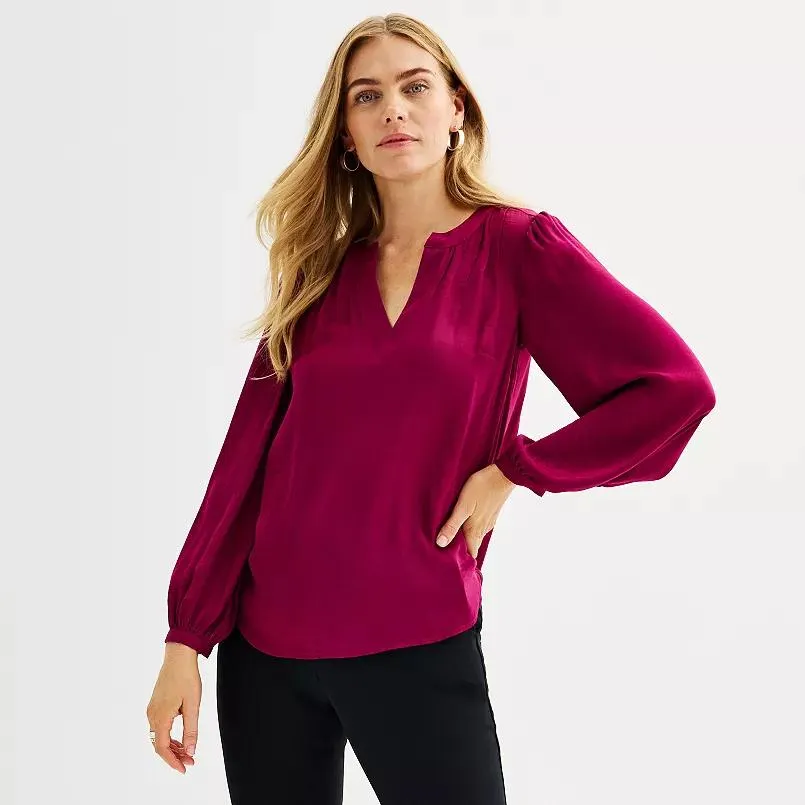 Women's Nine West Y-Neck Pintuck Blouse
