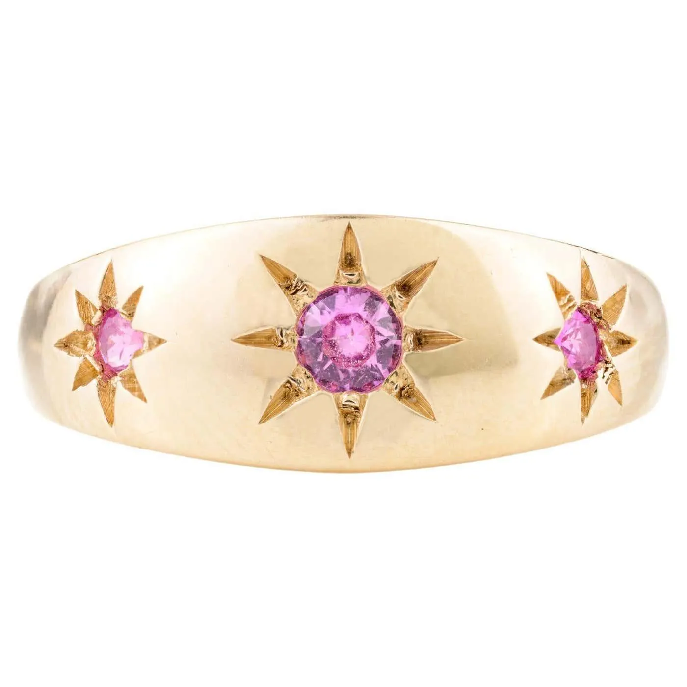 Natural Pink Sapphire Pinky Dome Ring Birthday Gift in 14k Solid Yellow Gold