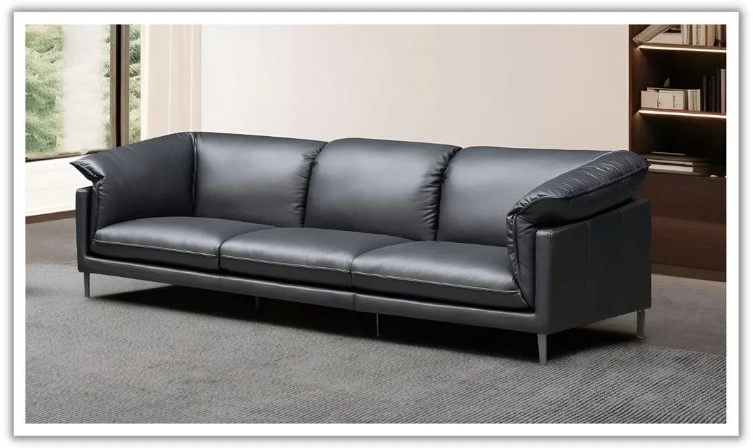 Klaussner Dolce Black 3-Seater Stationary Leather Sofa with Down Cushion