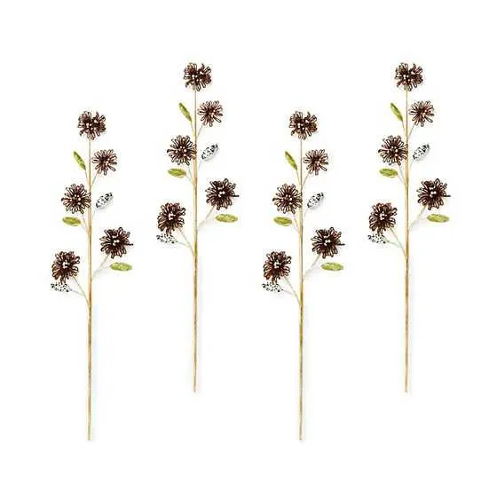 Brown Beaded Flower Spray Stems, Set of 4