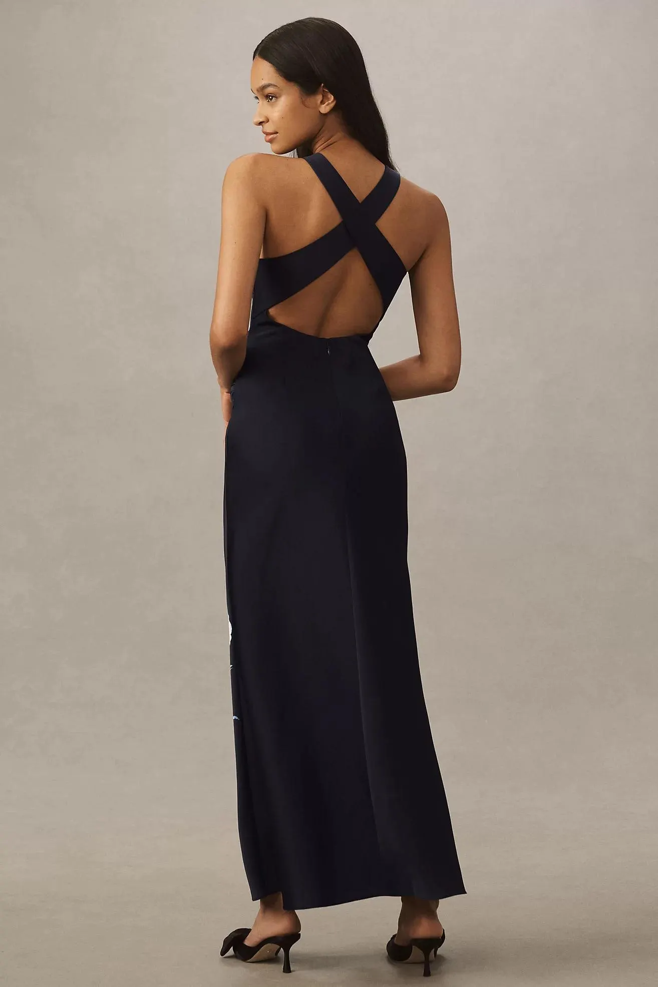 BHLDN Mariella High-Neck Satin Maxi Dress