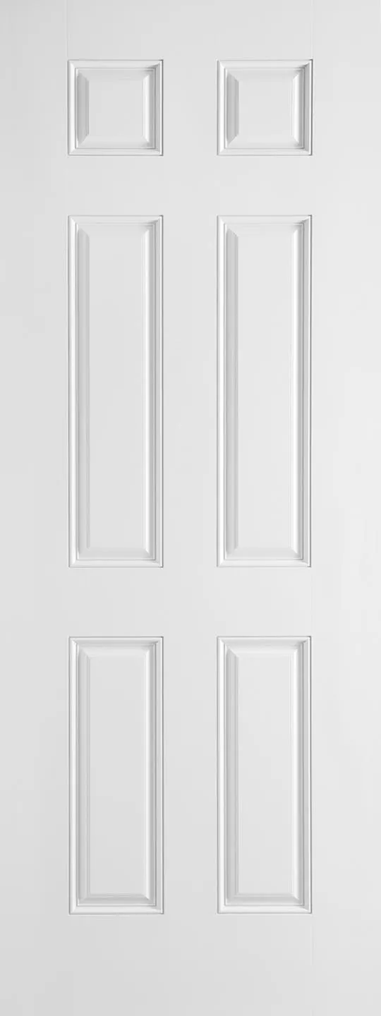 36 in x 80 in, 6 Panel, Primed, Smooth, Fiberglass, Exterior Prehung Door, Left Hand , 4" X 4" Satin Nickel Hinges