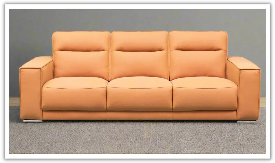 Klaussner Grazia 3-Seater Tufted Leather Sofa with Track Arms In Orange