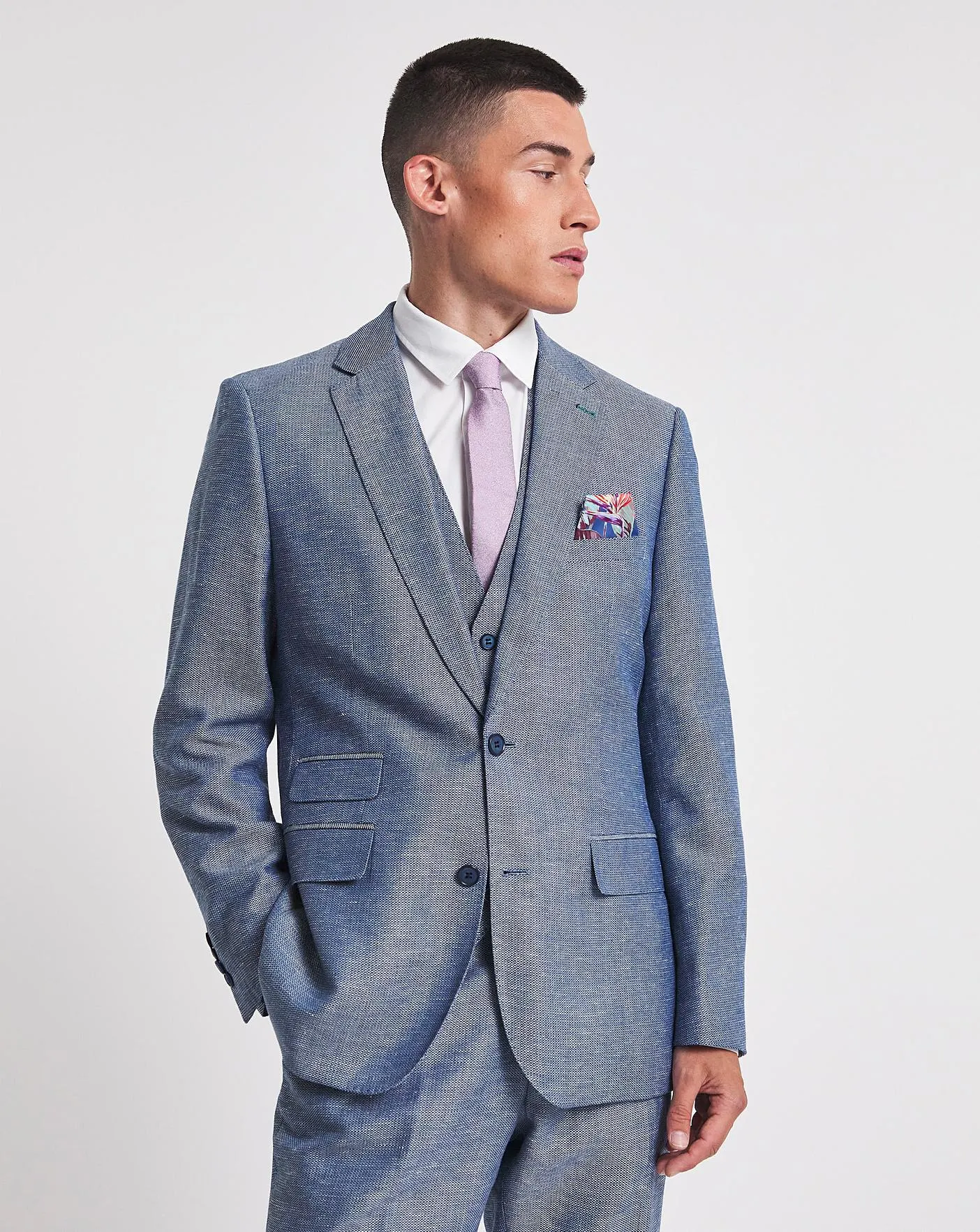 Navy Cotton Linen Regular Fit Jacket